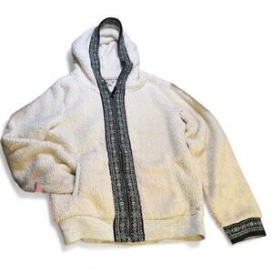 American Eagle Full Zip Alpine Fleece Hoodie Sz M Cream Black Cozy Lounge Active